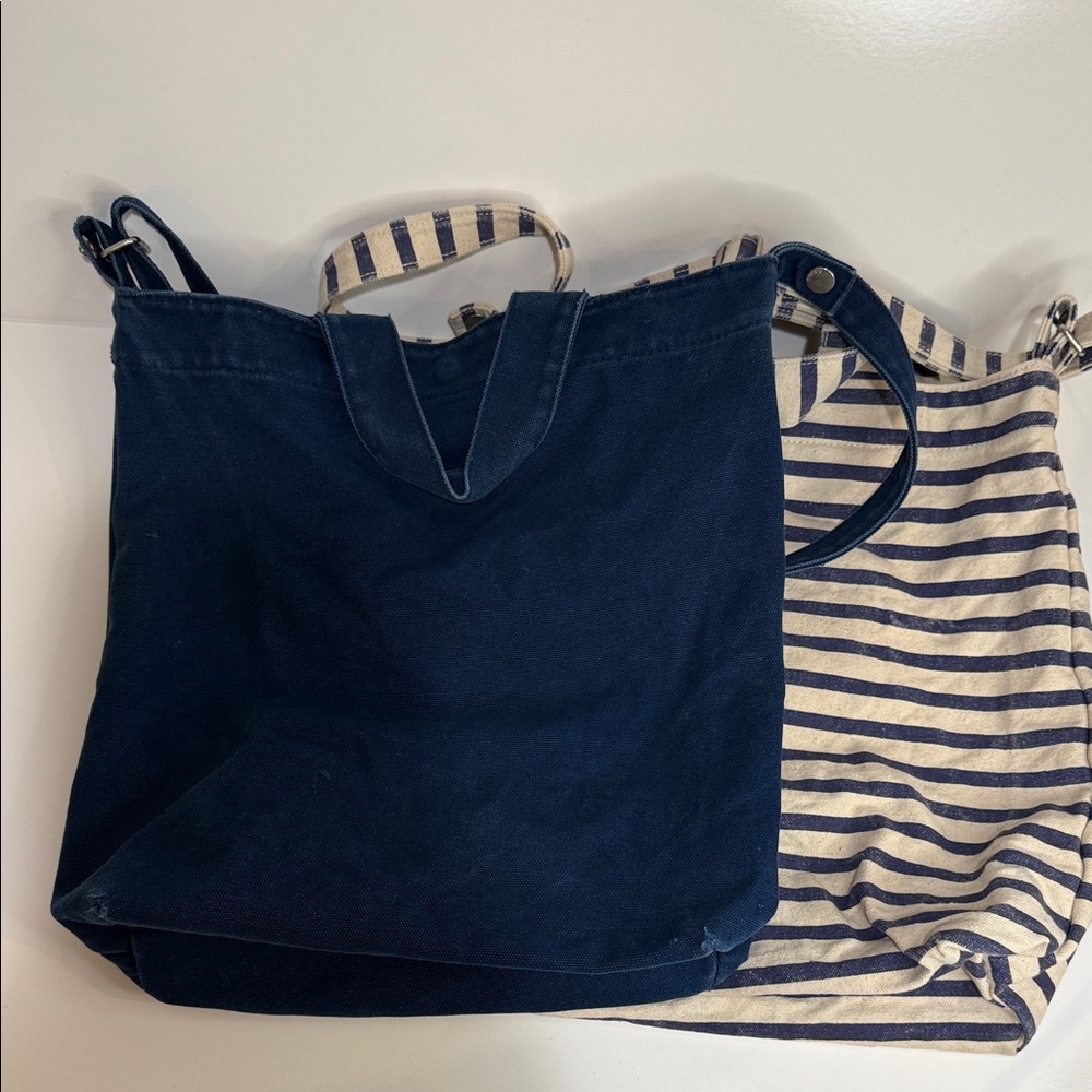 BAGGU Canvas Duck Bags: Navy and Striped. Sold as a single lot.